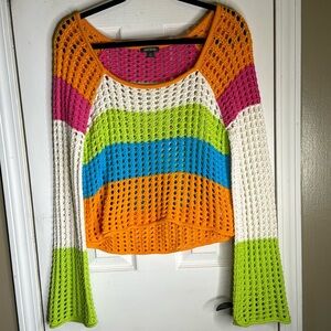 Wild Fable Crochet Magenta Lime Orange Sweater Size XSmall